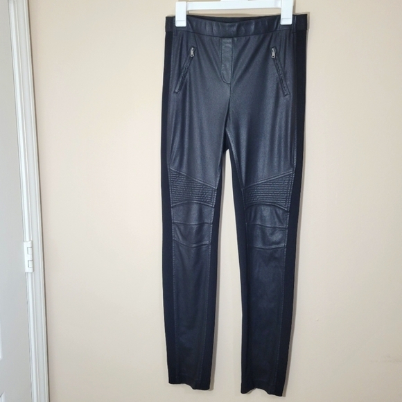 BCBGMaxAzria Pants - BCBGMaxAzria Women's Black Moto Faux Leather Pull On leggings Size M